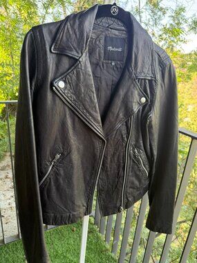Madewell Washed Leather Motorcycle Jacket in Size S